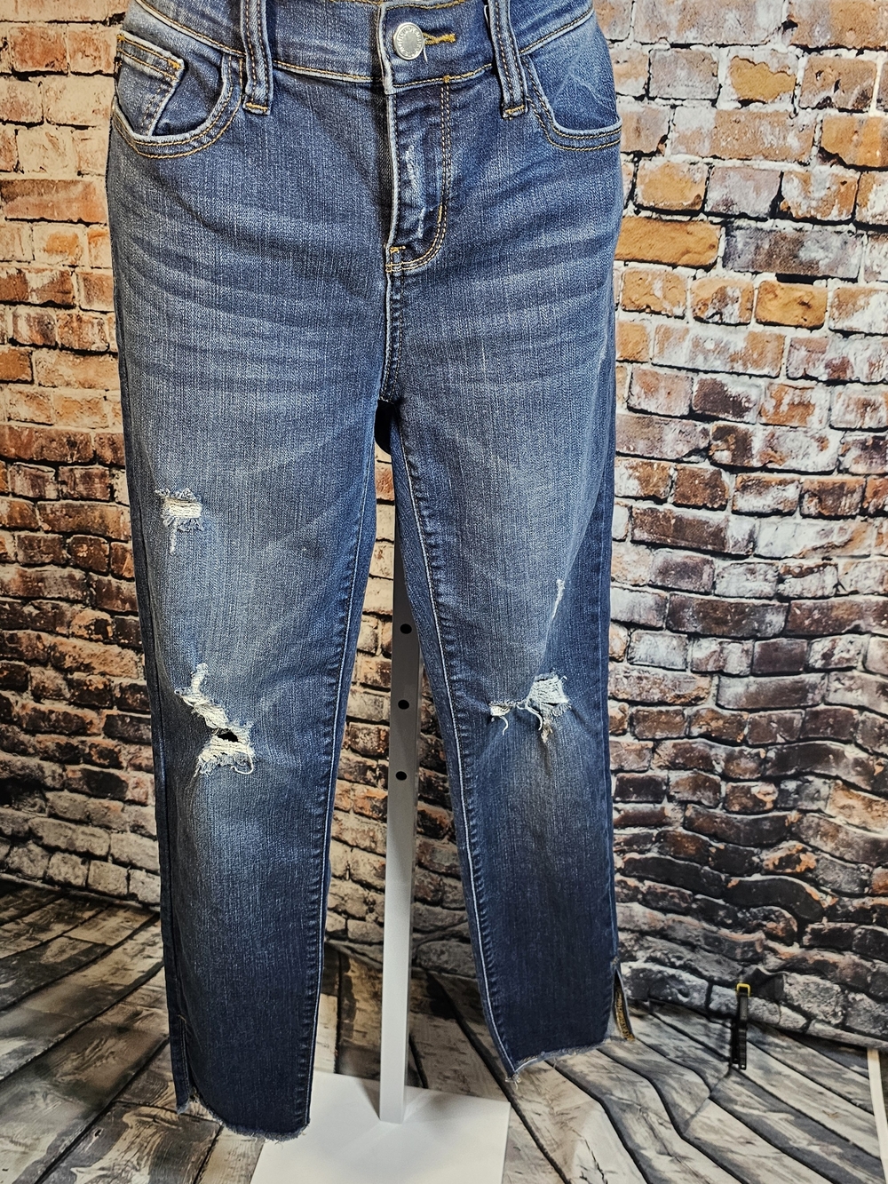Judy Blue Size 29 Distressed Straight Leg Jeans Raw Hem Side Slit Denim